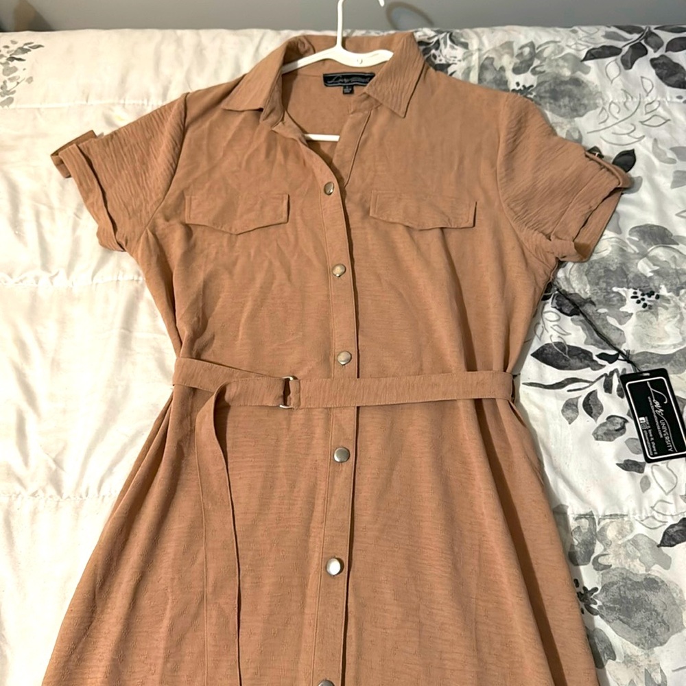 (NEW!) Blouse/Dress for Women Button-Up Shirt Dress with Belt